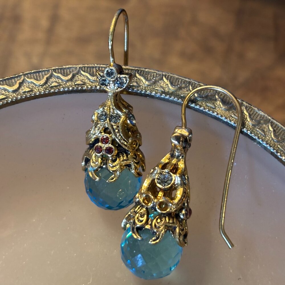 Vintage ornate baroque style glass drop earrings